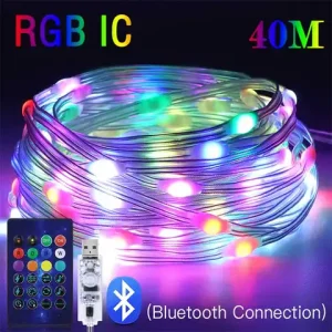 40M Led String RGB Light Smart Outdoor Festoon Party Leather Line IP65 Bluetooth Music Lamp String Fairy Lights Holiday Lighting Bangladesh (New)